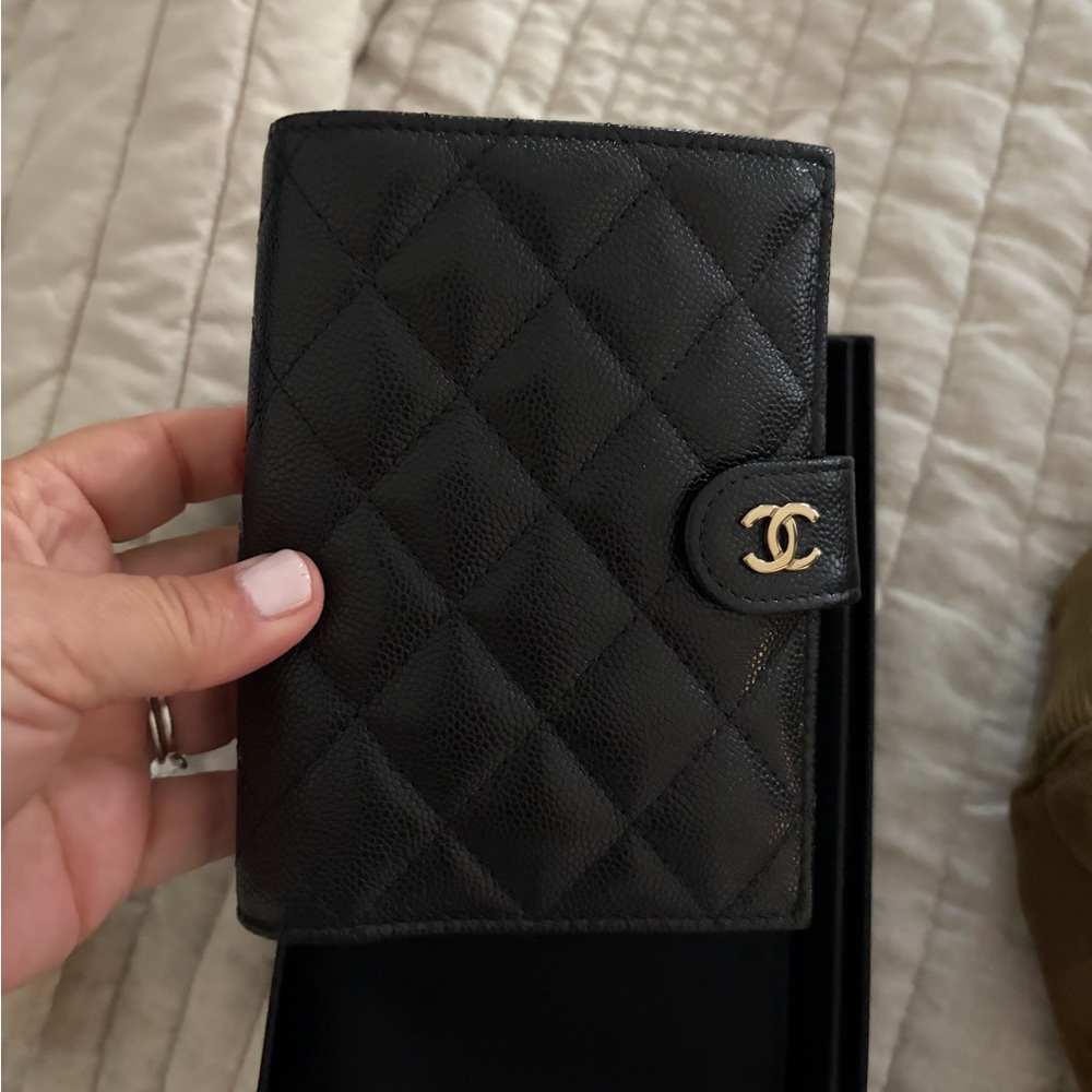 CHANEL Black Leather Wallet Passport